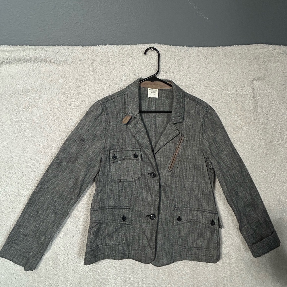 Billy Reid Jacket Womens M Cotton Made USA Gray Textured Blazer Coat